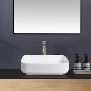 19.68 in. Ceramic Rectangle Vessel Sink Top Mount Bathroom Sink Basin in White