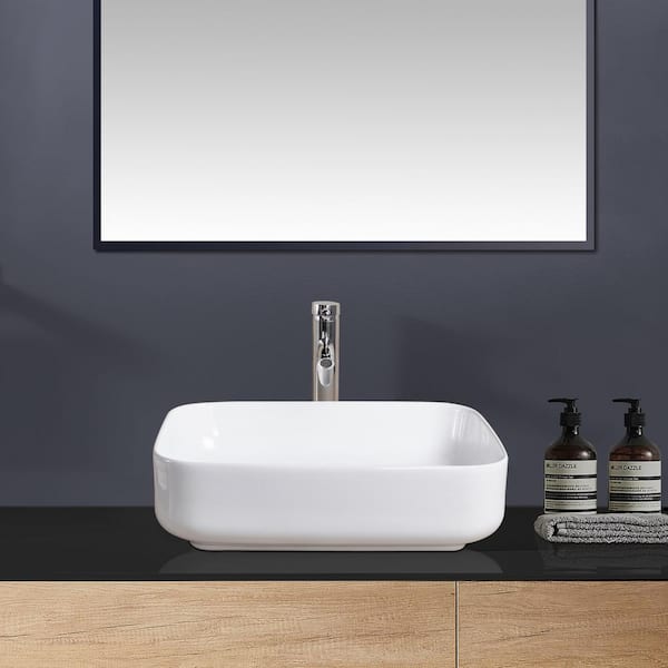 Satico 19.68 in. Ceramic Rectangle Vessel Sink Top Mount Bathroom Sink Basin in White