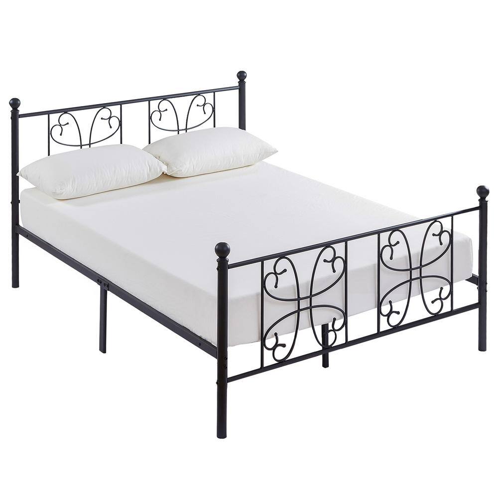 VECELO 63 in. W Black Bed Frame Black Single Platform Steel Bed Frame