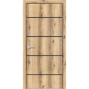 18 in. x 80 in. 1 Panel Oak Finished Solid Wood with Honeycomb Sliding Door with Hardware