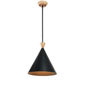 Conical 1-Light Black Pendant with Metal Shade