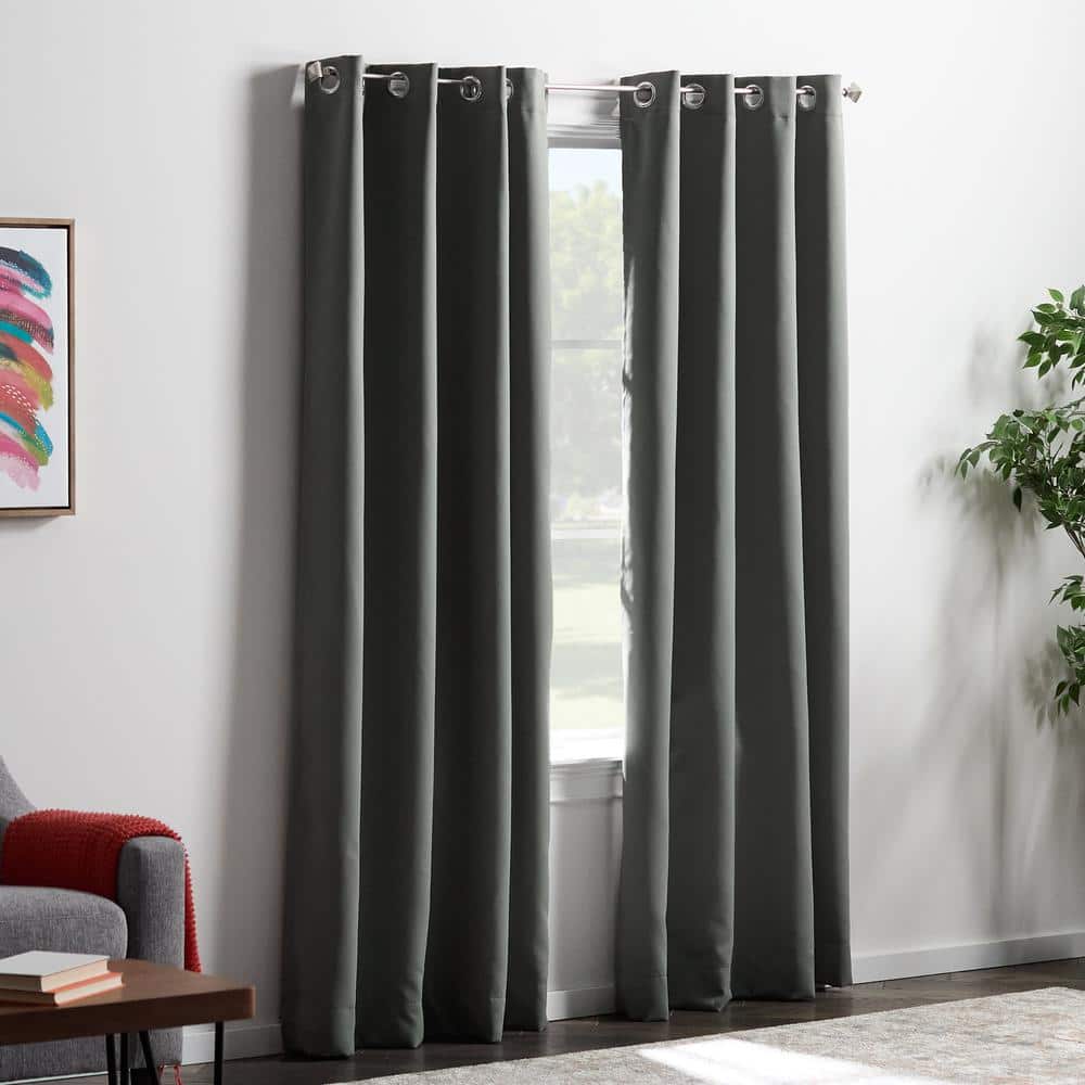 Linenspa Essentials Gray Polyester 52 in. W x 84 in. L Grommet Top 100%  Blackout Curtain (Double Panel) LS32BCK5284GR2 - The Home Depot