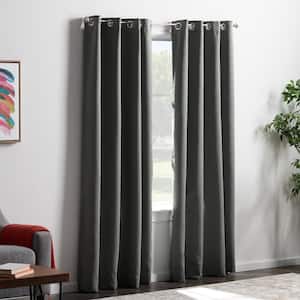 Gray Polyester 52 in. W x 84 in. L Grommet Top 100% Blackout Curtain (Double Panel)
