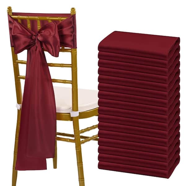 Angel Sar 7 in. x 108 in. Satin Chair Sashes Bows Universal Chair Cover for Wedding Event Decorations, Red