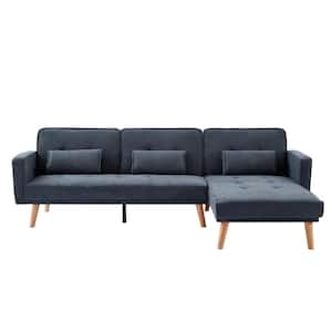 94.5 in. Square Arm 2-Piece L Shaped Linen Modern Sectional Sofa in Dark Gray