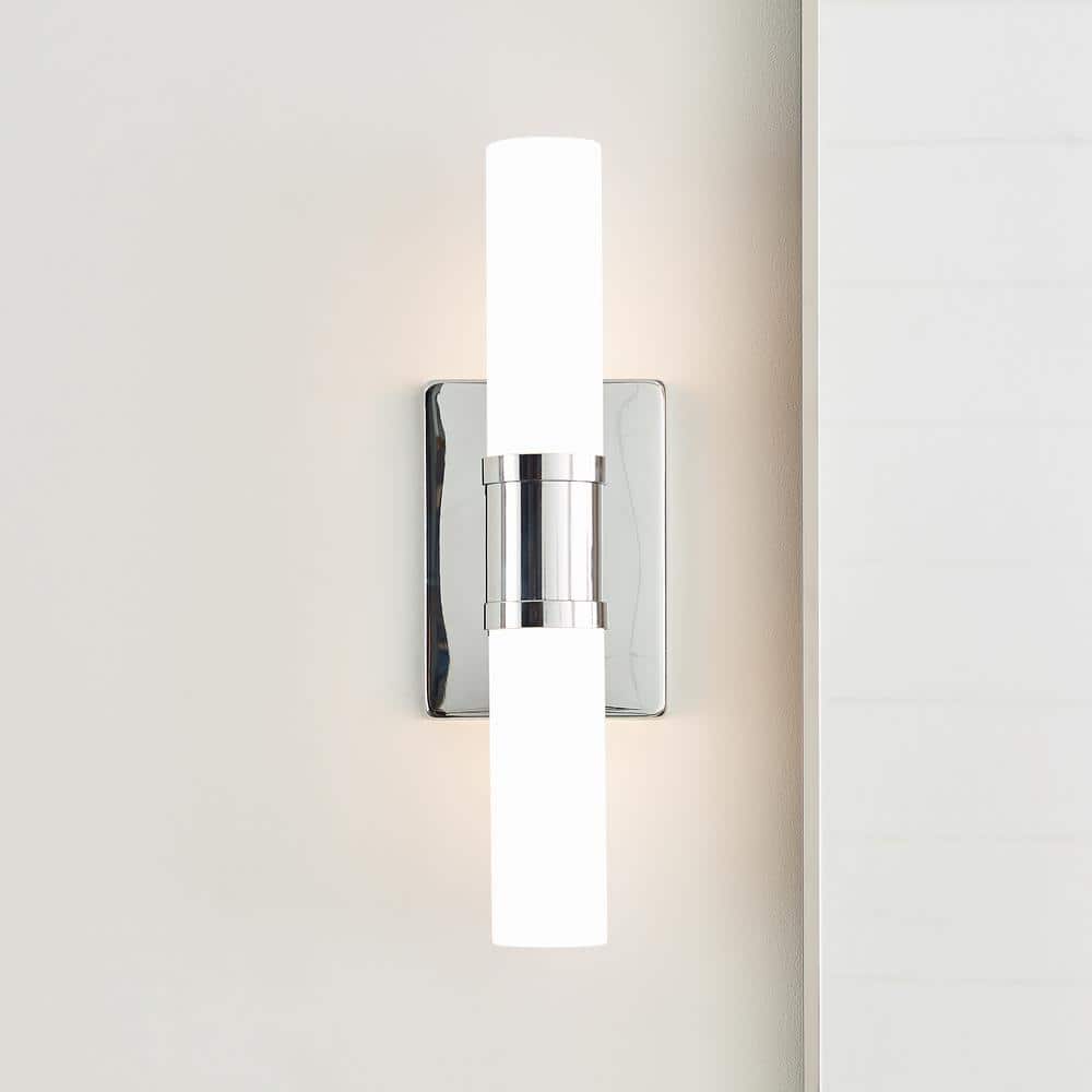 Keaton Chrome 2-Light Dimmable Bath Vanity with Satin Etched Glass