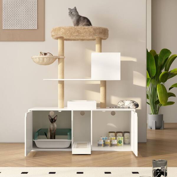 Modern Cat Tree Tower with Large Plush Perch and Sisal Scratching Plate -  Costway