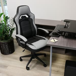 High Back Faux Leather Adjustable Height Office Chair in Gray and Black with Arms