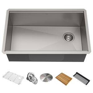 Kore Workstation Undermount Stainless Steel 30 in. Single Bowl Kitchen Sink w/ Integrated Ledge and Accessories