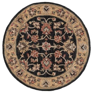 Heritage Charcoal/Gold 4 ft. x 4 ft. Antique Border Round Area Rug