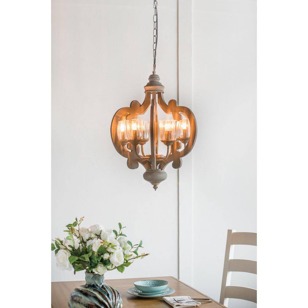 Vintage 6-Light Gray Wooden Chandelier with Glass Accents, Cottage/Coastal Design for Entryway, Bathroom, No Bulbs price history on PriceWatchPro