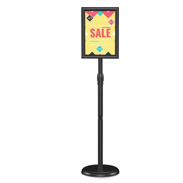 Black 8.5 in. x 11 in. Adjustable Floor Sign Holder with Snap-Open Frame for Malls Schools and Restaurants (1-Pack)