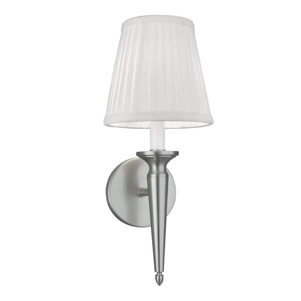 NORWELL Georgetown 7 in. Brushed Nickel 1-Light Wall Sconce with Fabric Shade