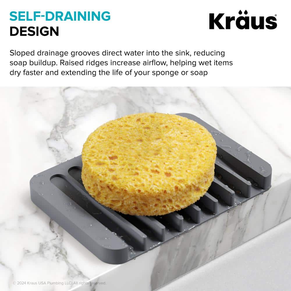 Dark Grey Rectangular Silicone Soap Dish and Sponge Holder