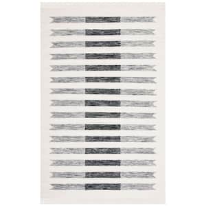 Kilim Ivory/Black 8 ft. x 10 ft. Striped Solid Color Area Rug