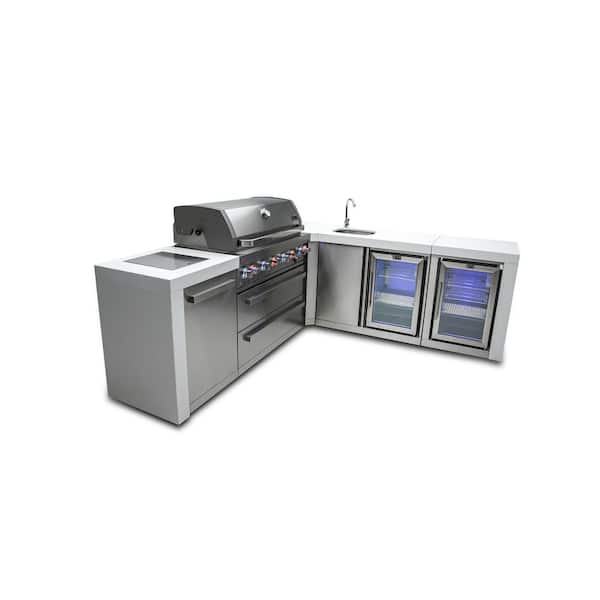 Deluxe Series 6-Burner L-shaped Outdoor Kitchen Propane Natural Gas Grill Island with 2 Refrigerators in Stainless Steel