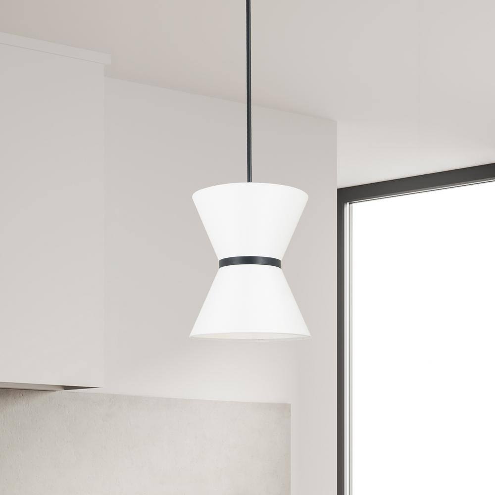 Elegant Tiered 12" Matte Black Pendant with White Drum Shade