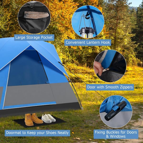 ANGELES HOME 3 Person Outdoor Camping Tent with Removable Floor Mat for Camping Hiking Traveling Blue 11NP8CK642BL The Home Depot