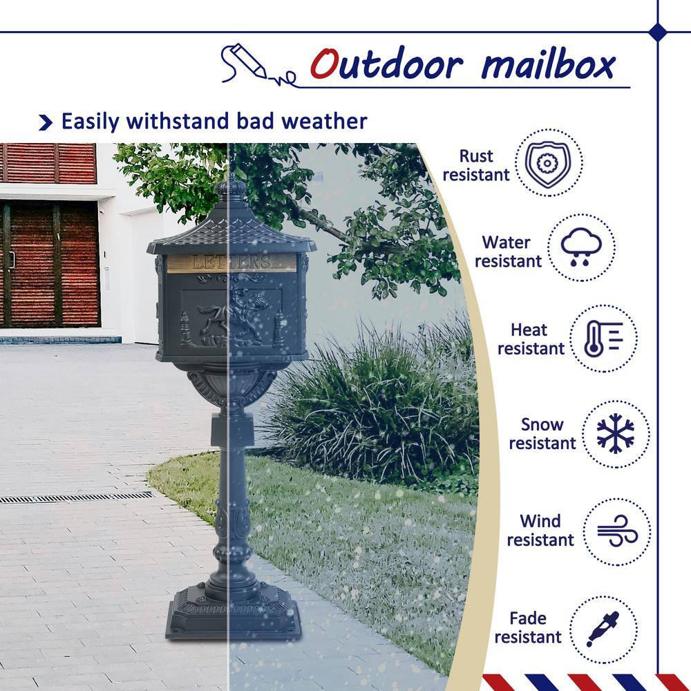 Vintage Black Cast Aluminum Lockable Outdoor Mailbox