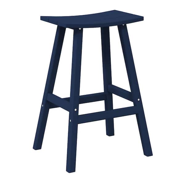 WESTIN OUTDOOR Franklin Navy Blue 29 in. Poly HDPE Fade Resistant Outdoor Patio Saddle Seat Pub Height Bar Stool