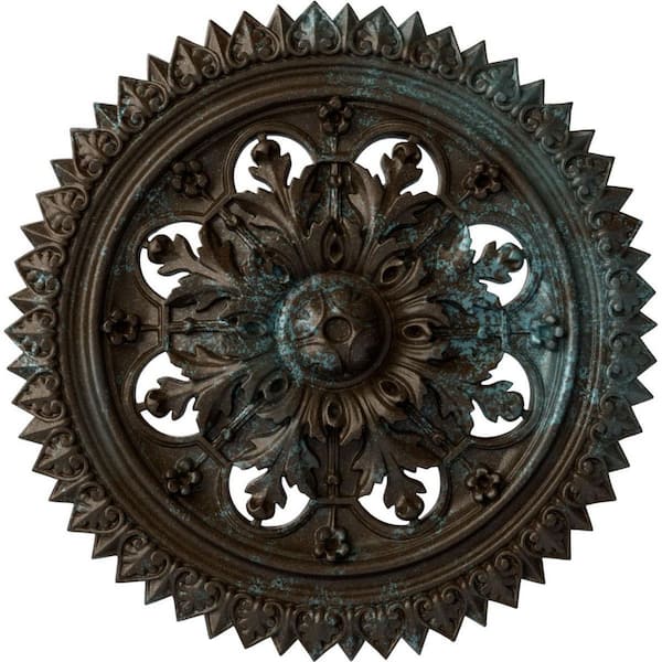Ekena Millwork 21-5/8" x 2-1/2" York Urethane Ceiling Medallion (Fits Canopies upto 3-5/8"), Bronze Blue Patina