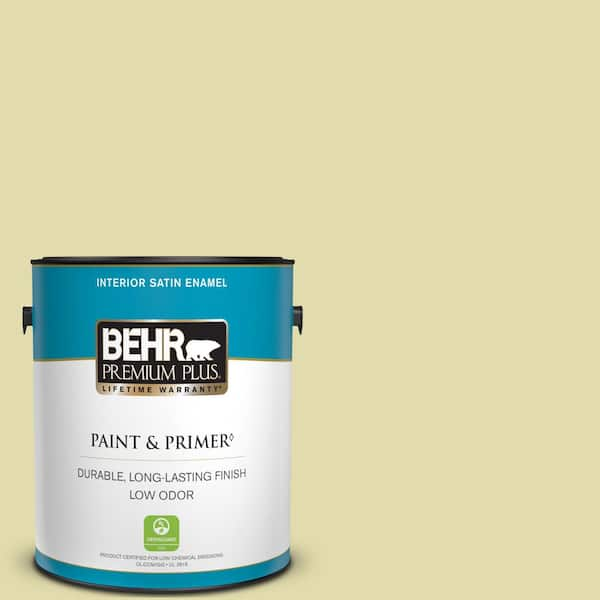 BEHR PREMIUM PLUS 1 gal. #400C-3 Dried Palm Satin Enamel Low Odor Interior Paint & Primer