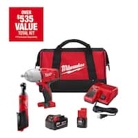 Deals on Milwaukee 3/8 in Ratchet & 1/2 in Impact Wrench w/Ring Kit