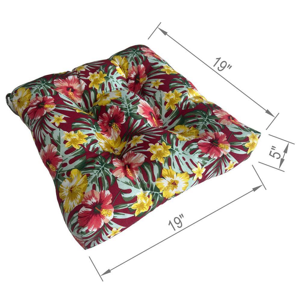 Red and Yellow Tropical Tufted Outdoor Seat Cushions (Set of 2)