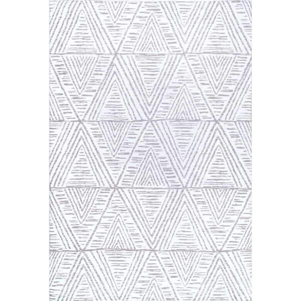 nuLOOM Nelle Machine Washable Gray Doormat 3 ft. x 5 ft. Tribal Indoor/Outdoor Area Rug