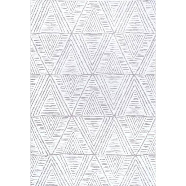 nuLOOM Nelle Machine Washable Gray 5 ft. x 8 ft. Tribal Indoor/Outdoor Area Rug
