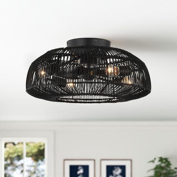 Heritage 12 in. 4-Light Indoor Black Rattan Downrod Type Traditional Caged Ceiling Fan Downrod Included