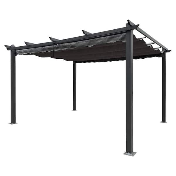 Anvil 10 ft. x 13 ft. Outdoor Patio Retractable Gray Pergola with Canopy Sun shelter Pergola for Gardens, Terraces, Gray