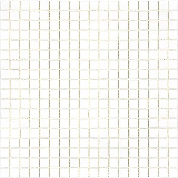 Apollo Tile Skosh Glossy Baby Powder White 11.6 in. x 11.6 in. Glass Mosaic Wall and Floor Tile (18.69 sq. ft./case) (20-pack)