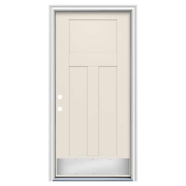 JELD-WEN 36 in. x 80 in. 3 Panel Flat Craftsman Right-Hand/Inswing Primed Steel Prehung Front Door w/Brickmould, ADA Accessible