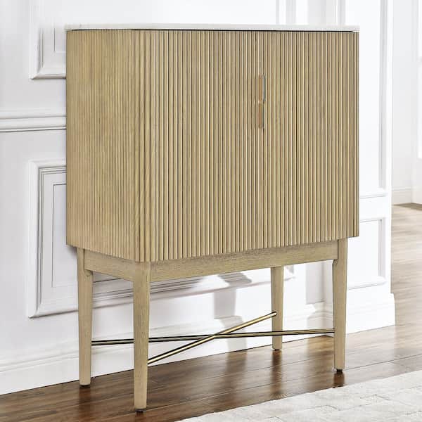 Vida 12 Bottles Blonde Wood White Marble Top Wine Cabinet