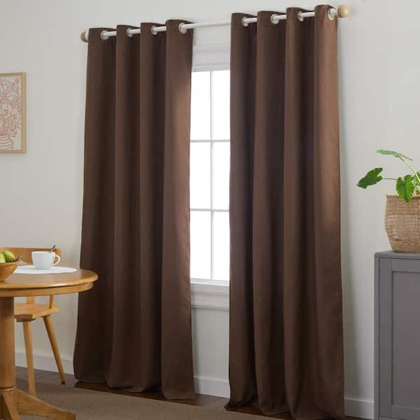 TOWN & COUNTRY BASICS Selena Solid Linen Texture 50 in. W x 96 in. L Polyester Room Darkening Sage Coffee Brown Curtain (Set of 2)
