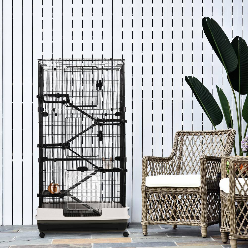 Black Metal 6-Tier Rolling Small Animal Cage with Wheels