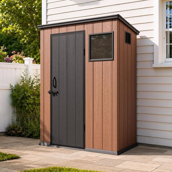 5 ft. x 3 ft. Outdoor Resin Shed with Floor in Brown Patio Plastic Storage Shed w/ Lockable Door and Window (15 sq. ft.)