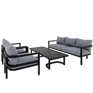 4-Piece Metal Frame Patio Conversation Sofa Set with Light Gray Cushions and Table for Gardens, Backyard and Lawns
