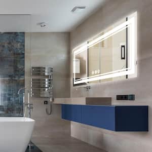Odele 96 in. W x 36 in. H Large Rectangular Frameless Anti-Fog Wall mounted Bathroom Vanity Mirror in Silver