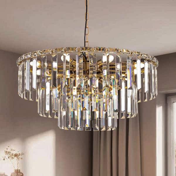 12-Light Gold Modern Gold Oval Round Crystal Chandelier for Dining Room Living Room