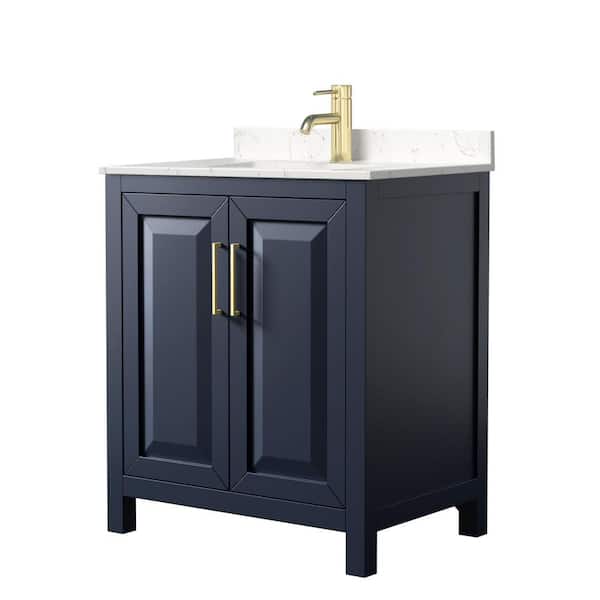 Wyndham Collection 30 in. W x 22 in. D Single Vanity in Dark Blue with Cultured Marble Vanity Top in Light-Vein Carrara with White Basin