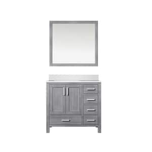 Jacques 36 in. W x 22 in. D Left Offset Distressed Grey Bath Vanity, Cultured Marble Top, and 34 in. Mirror