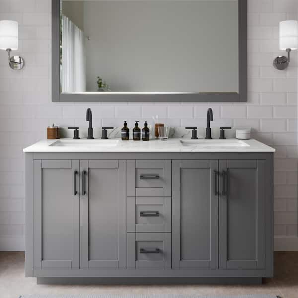 Wyndham Collection Miranda 60 in. W x 22 in. D x 33.75 in. H Double Bath Vanity in Dark Gray with Giotto Quartz Top and 58 in. Mirror