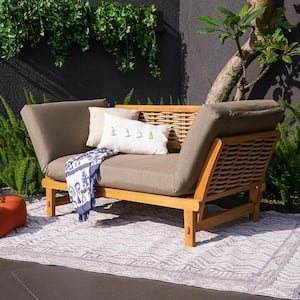 Auburn Teak Wicker Outdoor Convertible Sofa Day Bed with Sunbrella Cast Shale Cushion