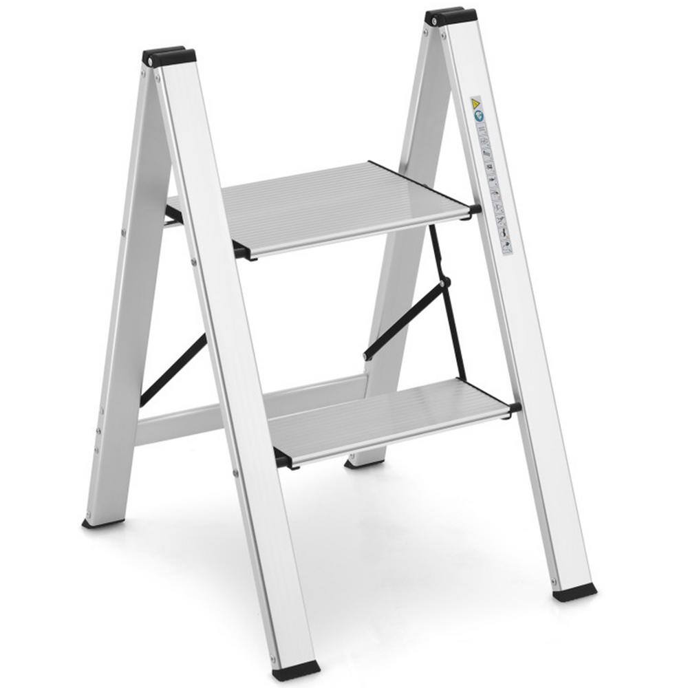 FORCLOVER 2-Step 8 ft. Reach Folding Aluminum Step Stool with Non-Slip ...