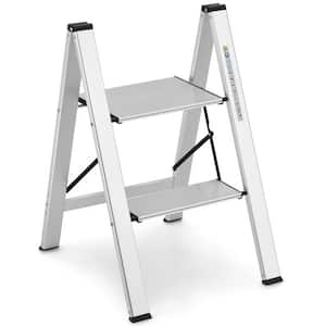 2-Step 8 ft. Reach Folding Aluminum Step Stool with Non-Slip Pedal and Footpads