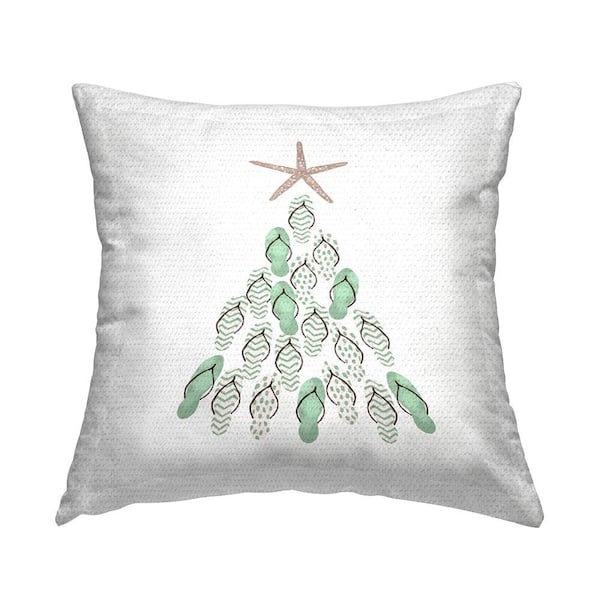 Sandal Christmas Tree Beach Holiday Green Square Outdoor Throw Pillow