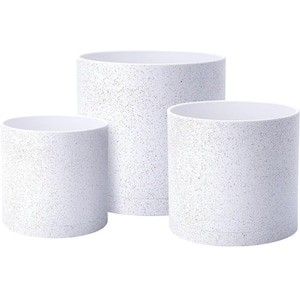 Modern 10 in. L x 10 in. W x 9.75 in. H Speckled White Plastic Round Indoor Planter (3-Pack)