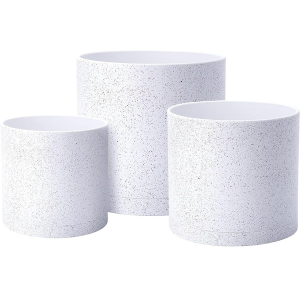 ITOPFOX Modern 10 in. L x 10 in. W x 9.75 in. H Speckled White Plastic Round Indoor Planter (3-Pack)
